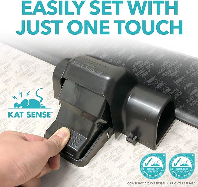 Kat Sense Dual Covered Rat & Chipmunk Traps Set of 2 - Humane Rat Trap Indoor & Outdoor Use, Hinders Accidental Triggering, Tunnel Mouse Trap Design, Touch-Free, Snap Traps for Rats, Mice, Chipmunks
