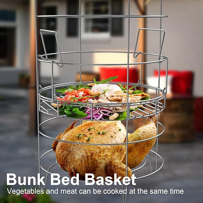 LS'BABQ Turkey Fryer Accessories Kit for The Char-Broil Big Easy Oiless Fryer, 22-Piece Turkey Fryer Kit with Chicken Leg Racks, Skewers, Rib Hooks, Meat Hooks and A Bunk Bed Basket, Stainless Steel