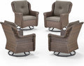 Patio Chairs Outdoor Swivel Glider - Set of 4 High Back Outside Brown Wicker Rattan Rocking Chair with Thick Cushion for Porch Apartment Deck Yard Poolside Garden - Grey
