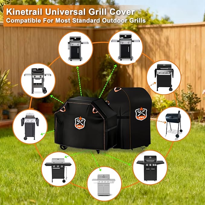 Grill Cover, Universal 58" BBQ Grill Cover for Outdoor Grill, Waterproof, Weather Resistant, Fade Resistant Gas Grill Cover with Adjustable Double Straps for Weber, Char-broil, Nexgrill, etc