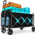 Wagons Carts Foldable with Brakes & All-Terrain Wheels, 560LBS Capacity Utility Cart for Beach Trips, Outdoor Camping, Sports & Garden Use – Black