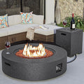 COSIEST 42 inch Outdoor Propane Fire Pit Coffee Table w Concrete Round Base Patio Heater, Certified, 50,000 BTU Stainless Steel Burner, Free Lava Rocks, Rain Cover, Tank Cover, Gray