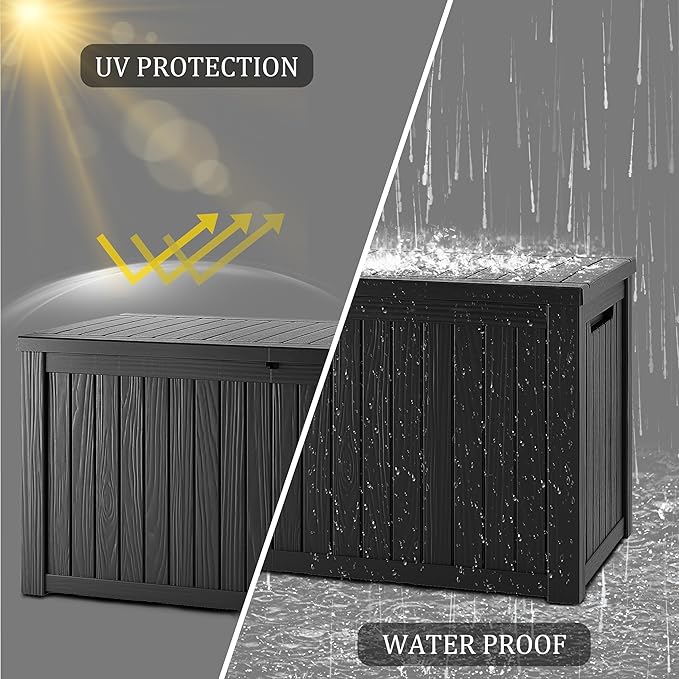 150 Gallon Resin Deck Box, Waterproof Outdoor Storage Box for Patio Furniture, Garden Tools, and Pool Accessories, Lockable UV-Resistant Storage Bin Bench Cabinet for Outside, Black