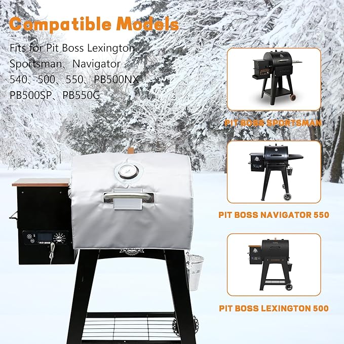 Insulation Blanket for Pit Boss Lexington/Sportsman/Navigator 550/540/500 Wood Pellet Smoker Grill,PB500NX PB500SP PB550G Insulation Blanket Grill Accessory for Winter Smoking,Silver