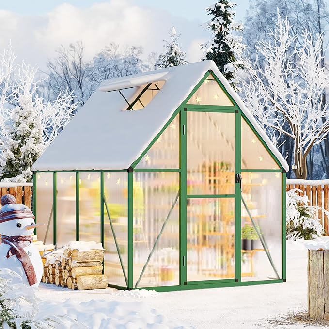 GAOMON 6x7 FT Outdoor Greenhouse with Roof Vent - Heavy Duty Aluminum Polycarbonate Greenhouse, Easy Assembly, Lockable Door, for Patio, Backyard, Garden