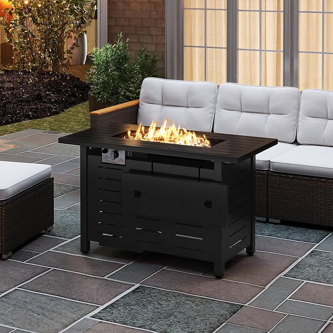 Tangkula Outdoor Propane Fire Pit Table, 40 Inch ETL Certified Outside Rectangle Gas Fire Table with Lava Rocks, Removable Lid and Protective Cover for Patio, Garden, Deck and Backyard (Black)
