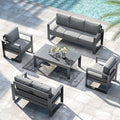 LayinSun 5 Pieces Aluminum Outdoor Patio Furniture Set, Metal Modern Conversation Sofa Set with Coffee Table and Washable Thick Cushions for Porch, Backyard, Deck