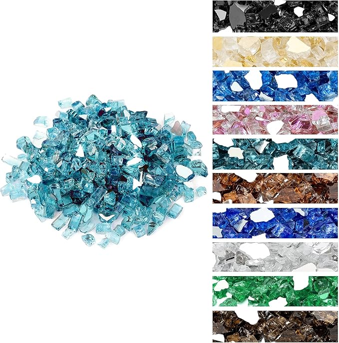 Onlyfire 10 pounds Fire Glass for Propane Fire Pit and Gas Fireplace, 1/2-Inch Reflective Firepit Glass Rocks for Fire Pit Table and Fire Bowl, Aqua Blue