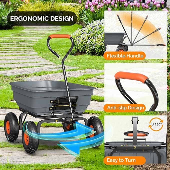 VINGLI Wheelbarrow, Plastic and Steel Wheel Barrel, Garden Cart for Lawn, Gardening, Construction (Gray)