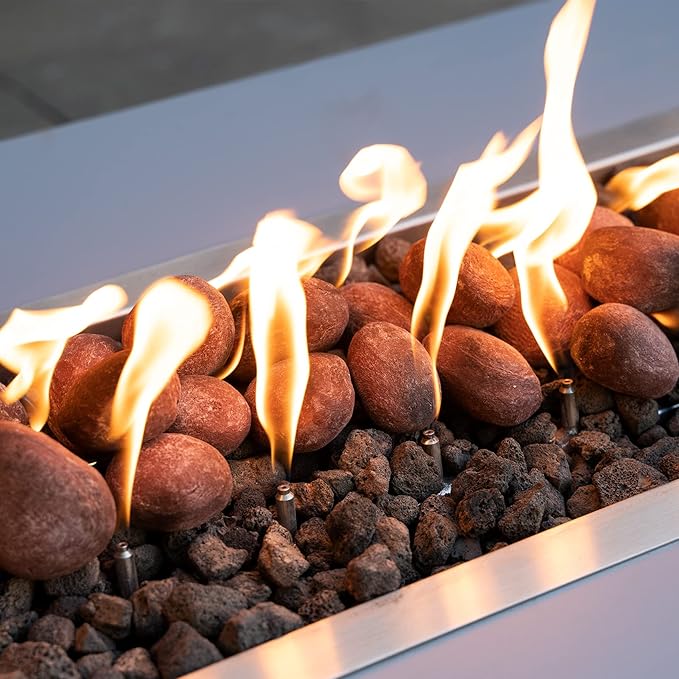 Stanbroil 24pcs Light Weight Ceramic Fiber Pebble Stones for Indoor Outdoor, Gas Inserts, Ventless, Vent Free, Electric, Outdoor Fireplaces and Fire Pits - Brick red