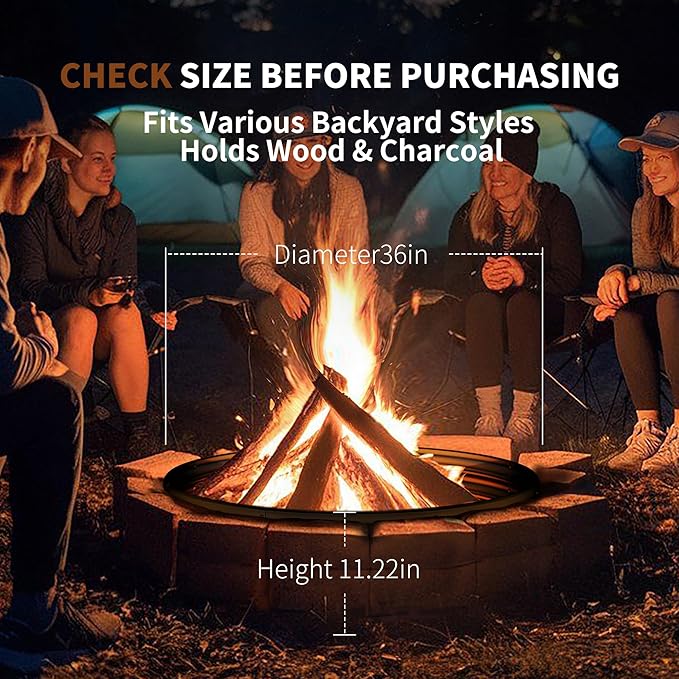 36 Inch Fire Pit Ring, Large Fire Pit for Outside Wood Burning, Fire Pits & Outdoor Fireplaces with High-Temperature Coating for Backyard, Bonfire, Camping, Beach (3x3 FT)