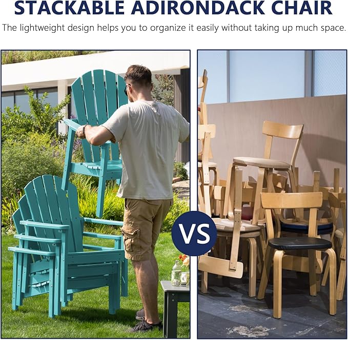 nevilywood Compact Stackable Adirondack Chairs, 26.3" Wide HDPE Outdoor Patio Chairs - Durable, Space-Saving Design for Porch, Lawn or Garden, Aruba