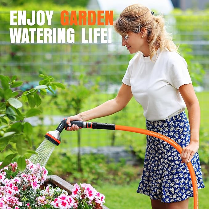 Garden Hose 75 ft x 5/8", NON-EXPANDING Flexible Water Hose, Kink Resistant Lightweight Hybrid Hose, Leakproof Yard Hose with Male to Female Fittings