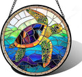 DASTOLL Stained Glass Window Hanging, Colored Turtle Ocean Suncatcher Diamond Glass Panel Hangings Marine Life Sun Catchers Decor for Birthday for Women, Men, Wife, Aunt, Mom 6.3 in