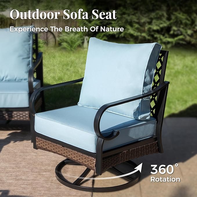 Patio Furniture Set with Coffee Table, Outdoor Conversation Set with 2 x Swivel Chairs, 1 x 3-Seat Sofa for Lawn Garden Backyard, Blue