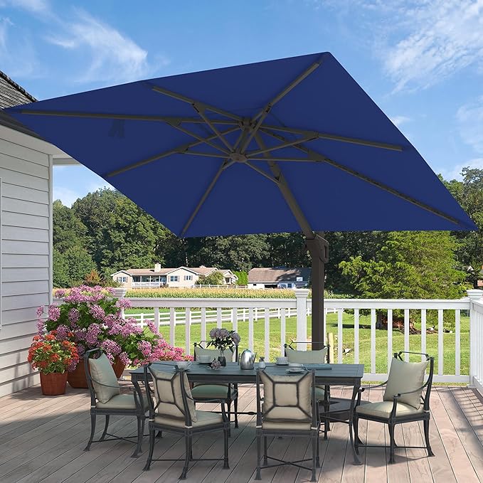9' X 12' Cantilever Patio Umbrella Rectangular Outdoor Large Offset Umbrellas with 7 Tilts Adjustable 360°Rotation for Deck Pool Garden Backyard, Navy