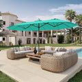 15FT Double Sided Patio Umbrella with Base Included Large Outdoor Market Umbrella with Crank Handle, UV Resistant Canopy, Sturdy Frame for Garden, Poolside, Deck, Turquoise Blue