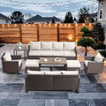 HUMMUH 9 Piece Patio Furniture Set Outdoor Sectional Sofa,High Back Patio Swivel Rocker Chairs with Ottomans Coffee Table for Porch,Garden,Backyard(Brown/Beige)