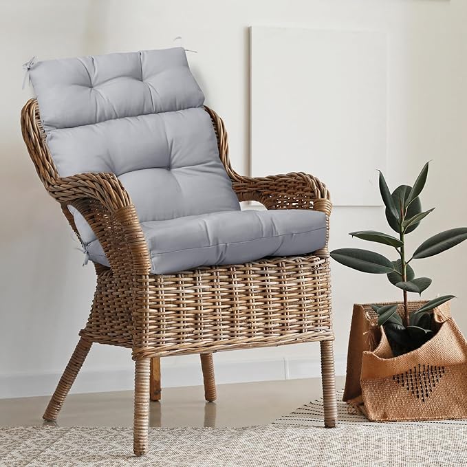 EAGLE PEAK Tufted Outdoor/Indoor High Back Patio Chair Cushion, Set of 1, 46'' x 22'', Light Gray