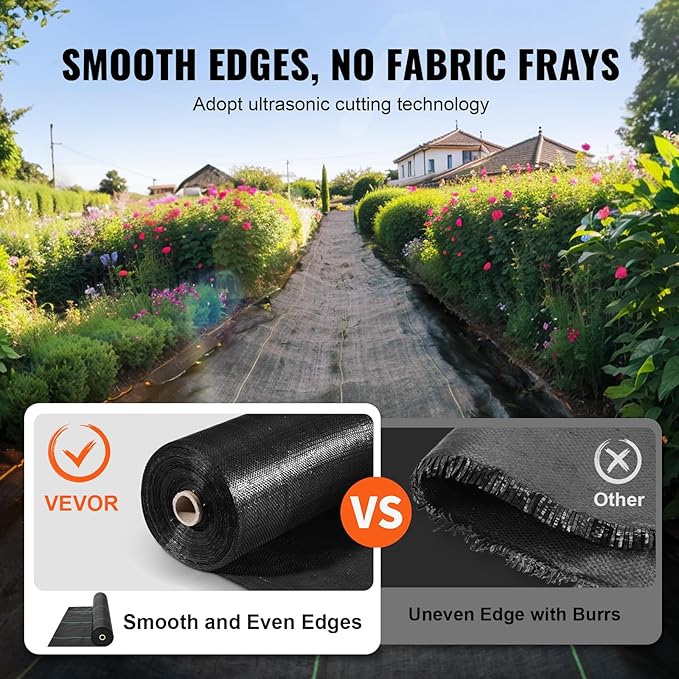 VEVOR Weed Barrier Landscape Fabric, 6*100FT Heavy Duty Garden Weed Fabric, Woven PP Weed Control Fabric, Driveway Fabric, Geotextile Fabric for Landscaping, Ground Cover, Weed Blocker Weed Mat, Black