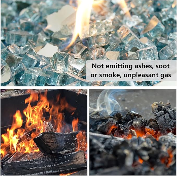 GRISUN Aqua Blue Fire Glass for Fire Pit, 20 Pounds 1/2 Inch High Luster Reflective Tempered Glass Rocks for Natural or Propane Fireplace, Safe for Outdoors and Indoors Firepit Glass