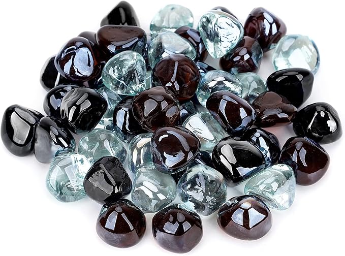 Stanbroil 10-Pound Blended Fire Glass Diamonds - 1/2 inch Fire Glass Blended Onyx Black, Crystal Ice, Amber Luster for Indoor and Outdoor Gas Fire Pits and Fireplaces