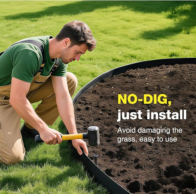 MIXC 66ft, 1.5in Tall Landscape Edging Kit with 100 Spikes, No-Dig Flexible Plastic Edge Border for Landscaping, Lawn, Garden, Flower Beds, Yard, Paver, Playground, Fence, Pathway,2pack,33ft Each