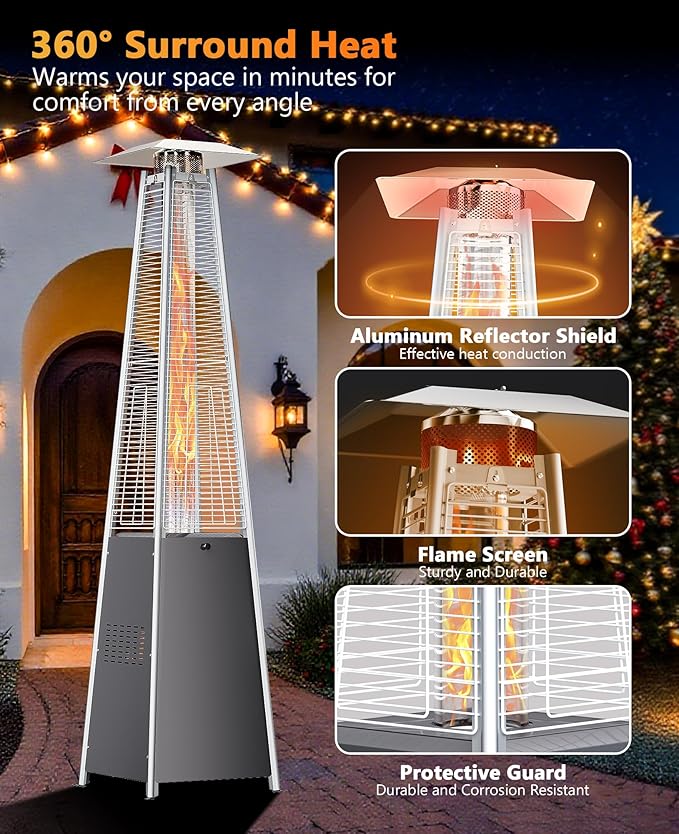 HUGROVE Pyramid Patio Heater, 48,000 BTU Rapid Heating Outdoor Propane Heater With Wheels and Weatherproof Cover, Triple Protection System for Patio, Backyard, Garden, Pool