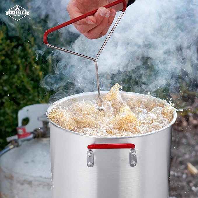 Hike Crew Outdoor Turkey Fryer Kit - Complete Kit for Steaming, Boiling & Frying with 30Qt Boiler Pot, 10Qt Fryer Pot, Fry Baskets, Stand, 2 Thermometers, Injector, Gloves, Storage Cover & More