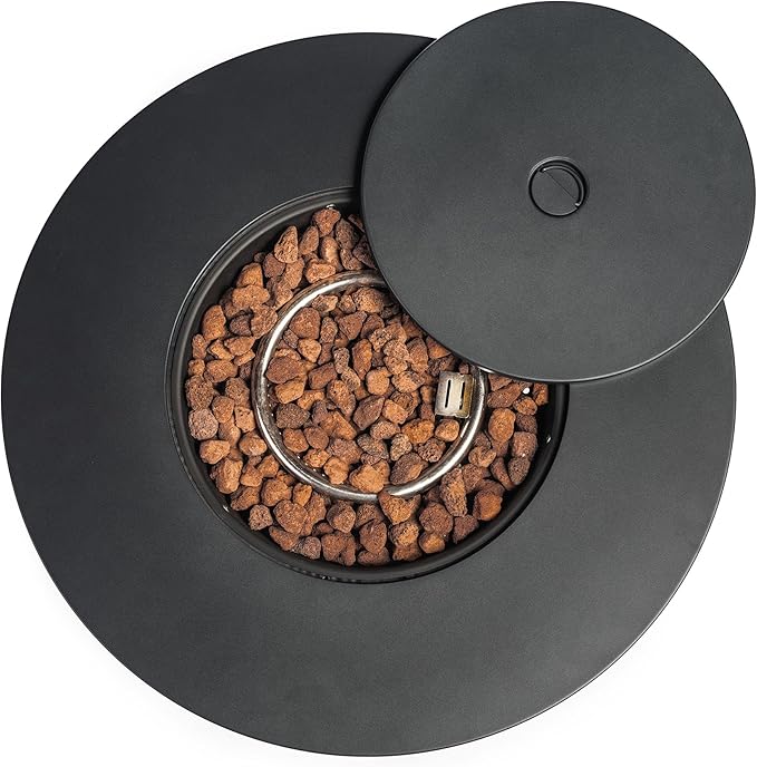 30" Propane Gas Fire Pit Table, 50000 BTU Round Steel Fire Pit Steel Lid & Lava Rock for Outside Patio Deck Garden Courtyard-Black