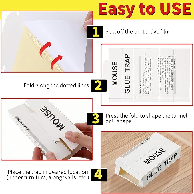 Qualirey 10 Pack Sticky Mouse Traps, Pro Strength Mouse Glue Board Indoor for Home, Glue Traps for Mice and Insects, Peanut Butter Pre-Scented and Non Toxic,Indoor Pest Control, 8 X 5.5 Inch
