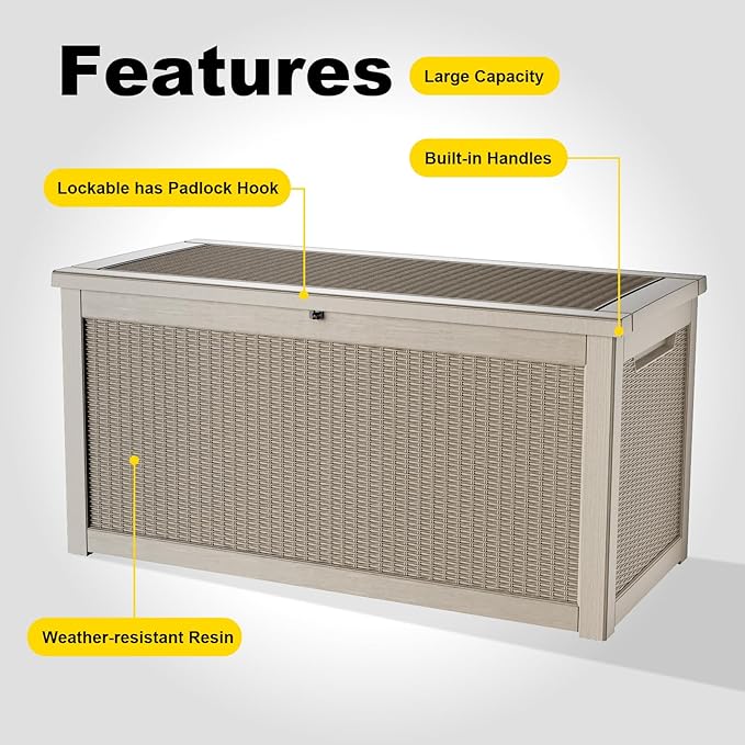 261 Gallon Outdoor Storage Box - Waterproof Patio Furniture, Garden Tools, Cushions, Pool Accessories Outside Storage Resin Box,Grey