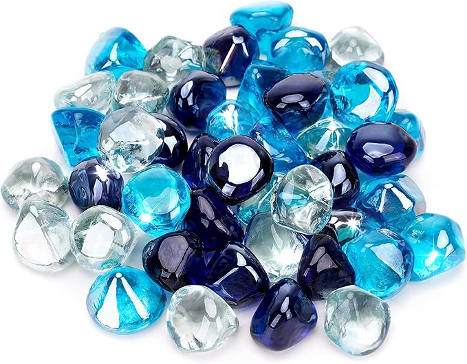 Stanbroil 10-Pound Blended Fire Glass - 1/2 inch Diamonds, Cobalt Blue, Crystal Ice, Caribbean Blue Luster for Indoor & Outdoor Gas Fire Pits & Fireplaces