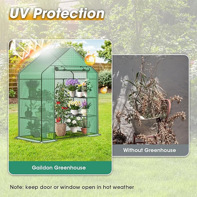 Greenhouse, 56×28×76" Walk in Greenhouse, Portable Green House for Outdoors with Thicken PE Cover, 3 Tiers 8 Shelves for Plants, Flowers, Seedling (Green, 56x28x76 inch)