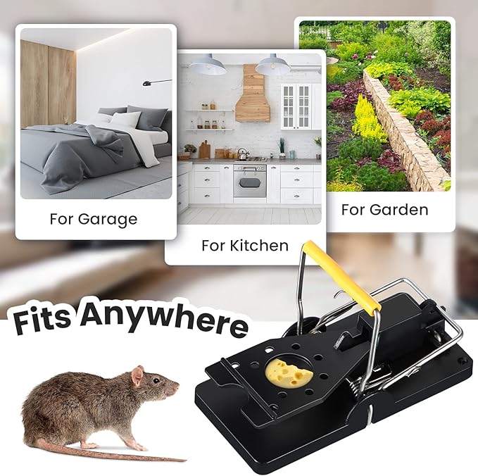 Qualirey 24 Pcs Mouse Traps Plastic Snap Rat Trap Bulk Reusable Quick Effective Safe for Indoor Outdoor Home House Warehouse Garden Kitchen 3.86 x 1.81 x 2.17 Inch (Black,Yellow)