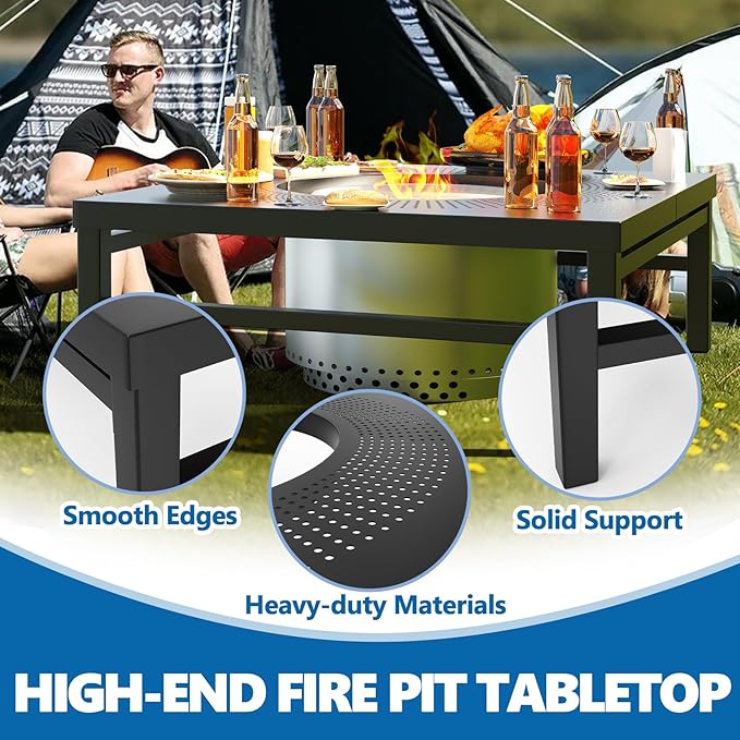SafBbcue Fire Pit Surround Table for Solo Stove Yukon Accessories, 45" Fire Pit Table Top for Smokeless Patio Fire Pit, Firepit Surround Tabletop for Solo Stove Yukon with Waterproof Cover/Shelter