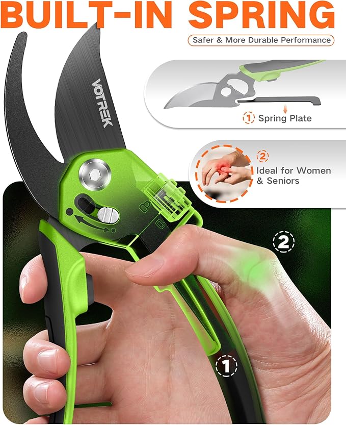 Pruning Shears for Gardening - 8.5" Garden Clippers with SK5 Blade, Stepless Adjustable Handle for All Hand, Ergonomic Bypass Plant Pruners Scissors for Heavy Duty Branch Bush Rose Tool
