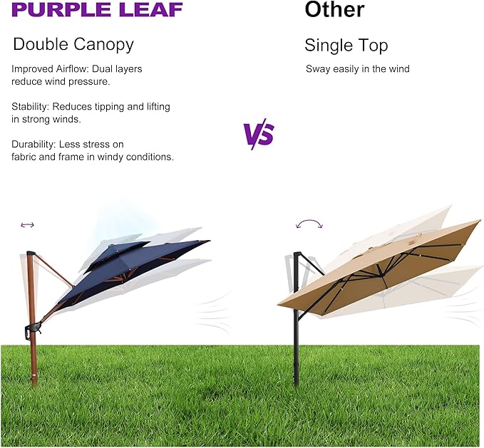 PURPLE LEAF Cantilever Umbrella with Base Outdoor Round Umbrellas Large Cantilever Parasol Windproof Offset Heavy Duty Sun Umbrellas for Garden Deck Pool Patio, 11ft Navy Blue