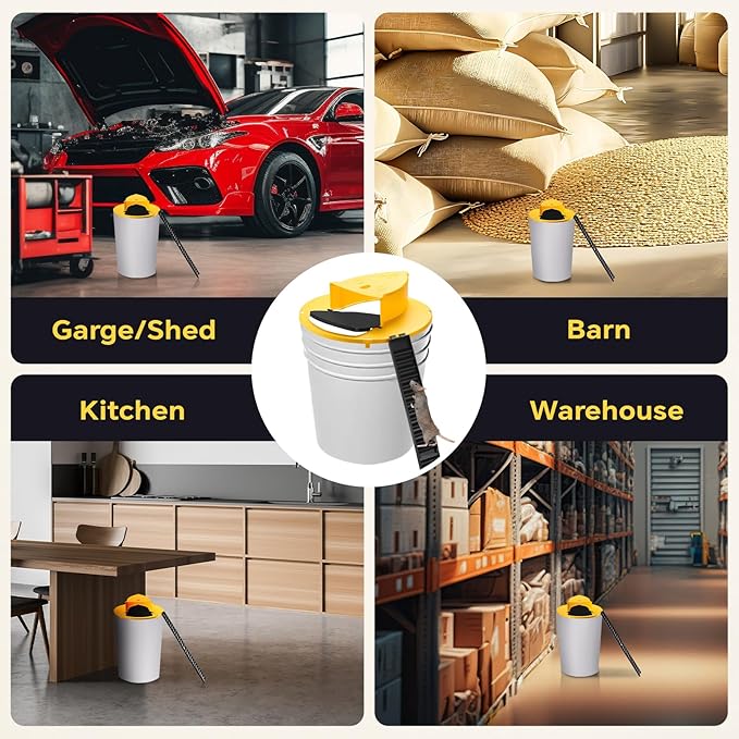 Mouse Trap Bucket Lid, 5 Gallon Bucket Lid Mouse Rat Trap, Multi-Catch, Auto Reset, Reusable Mice Trap Lid for Indoor Outdoor Use (4)