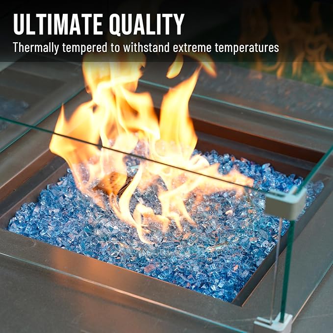Skyflame High Luster 10-Pound Regular Fire Glass for Fire Pit Fireplace Garden Landscaping Pacific Blue 1/4" Size