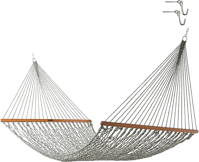 Original Pawleys Island Deluxe Green Oatmeal Heirloom Tweed DuraCord Rope Hammock – 13 ft. x 60 in., 2-Person, 450 lb Capacity, Oak Spreader Bar, Zinc-Plated Hardware, Handcrafted in The USA