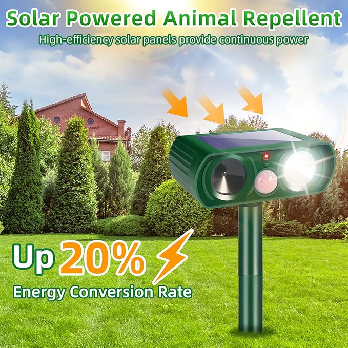 2 Pack 2026 Solar Ultrasonic Repellent Outdoor Cat Squirrel Skunk Dog Repellent for Yard,Deer Repeller Devices Motion Detection,Animal Deterrent Light for Rabbit Racoon Rodent Bird