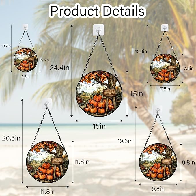 DASTOLL Stained Glass Window Hanging Fall Farm Scenery Maple Trees Pumpkin 9.8" - Suncatcher Door Garden Kitchen Sun Catcher Autumn Decor Birthday for Mom Nana Men Woman Friend