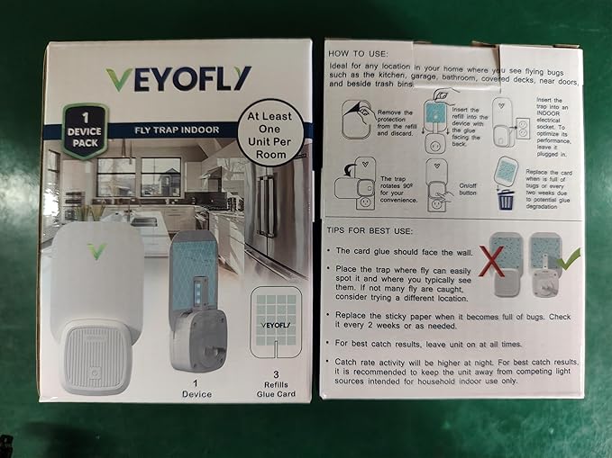 VEYOFLY Fly Trap Indoor, Fruit Fly Traps for Indoors, (1 Device + 3 Refills) Gnat Traps for House Indoor, Fly Catcher Indoor, Plug in Light Flying Insect Trap, Bug Light Killer, Fly Trap