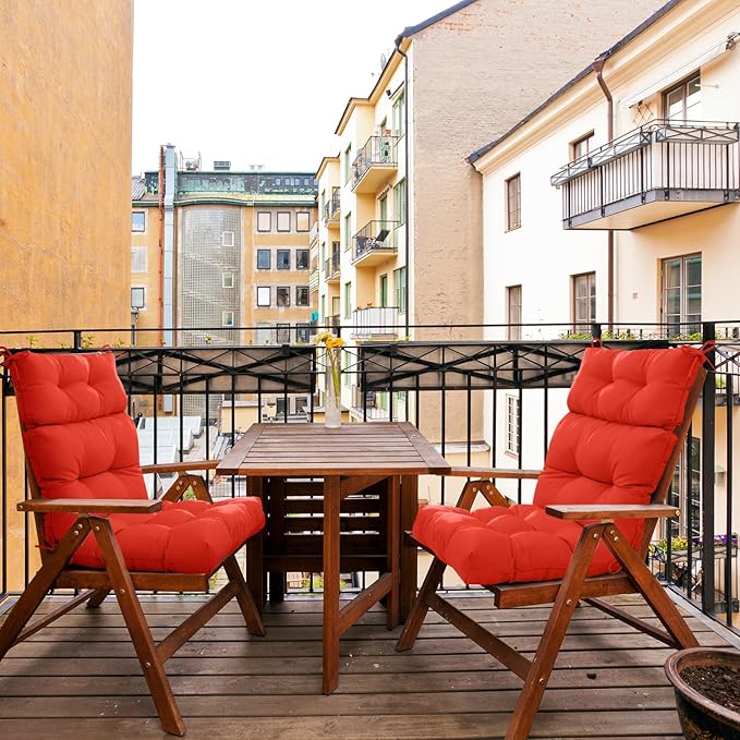 EAGLE PEAK Tufted Outdoor/Indoor High Back Patio Chair Cushions, Set of 2, 46'' x 22'', Bright Red