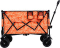 Collapsible Foldable Extended Wagon with 480lbs Weight Capacity, Heavy Duty Folding Utility Garden Cart with Big All-Terrain Beach Wheels & Drink Holders,Side Pocket and Brakes for Camping Sports
