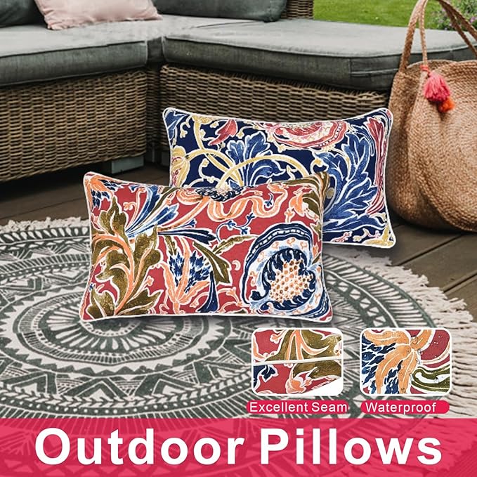 JMGBird Outdoor Lumbar Pillows Set of 2 with PP Cotton Fill for Patio Furniture Decorative Pillows 12x20 Inch