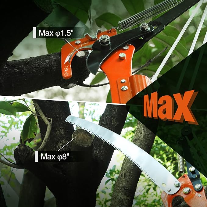 Lineslife Manual Pole Saw, 27ft Extendable Tree Pruner, Sharp Steel Blade and Scissors High Branches Trimming, Branch Trimmer for Pruning Palms and Shrubs