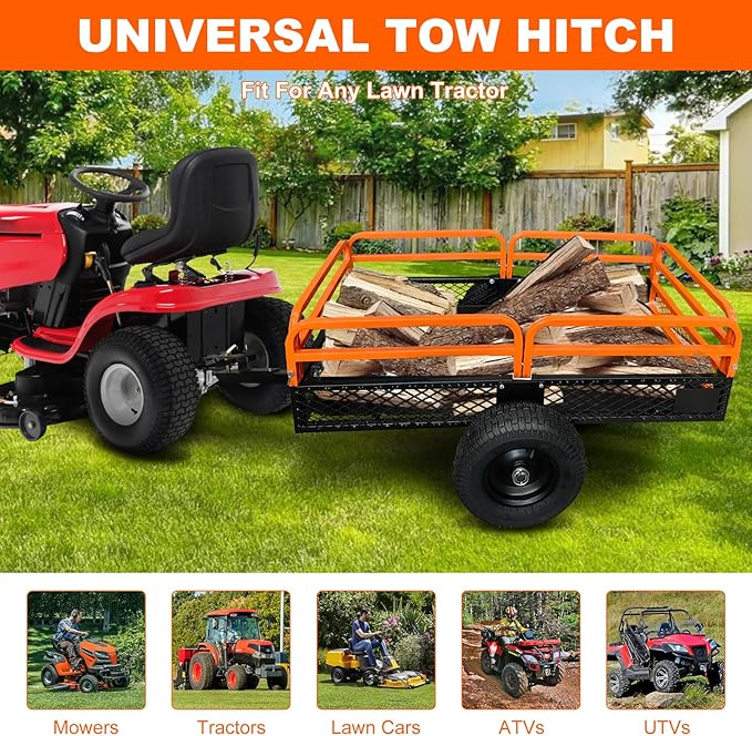 1500LB Steel Dump Cart with All-Terrain Tires & Foot-Pedal Dumping, Heavy Duty Utility Trailer for Yard, Garden, and Construction Use, Compatible with ATV and Tractor