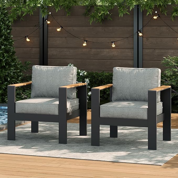 LayinSun Aluminum Outdoor Furniture Set 2 Chair, Outside Patio Deep Seating Conversation Set with Upgraded Washable Thick Cushion